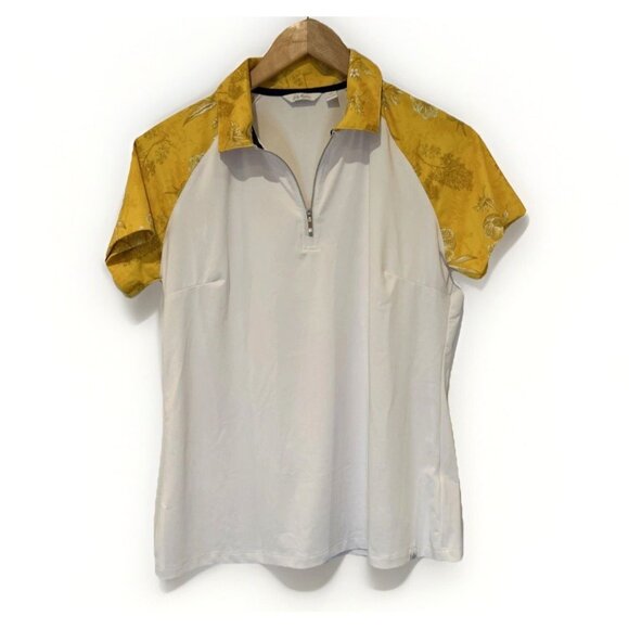 Lady Hagen Tops - Lady Hagen‎ Womens Polo Shirt M HydroDri Yellow Floral 1/4 Zip Golf Tennis